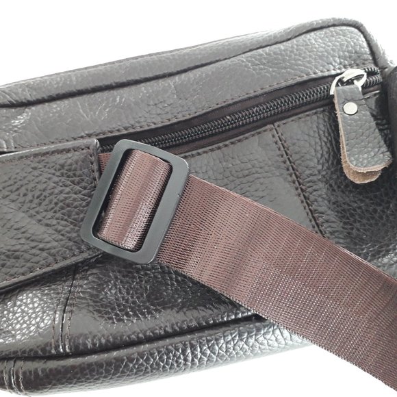 NWOT - MENS GENUINE LEATHER WAIST BAG HAS MULTIPLE POCKETS & PHONE GROMMET - Picture 7 of 13